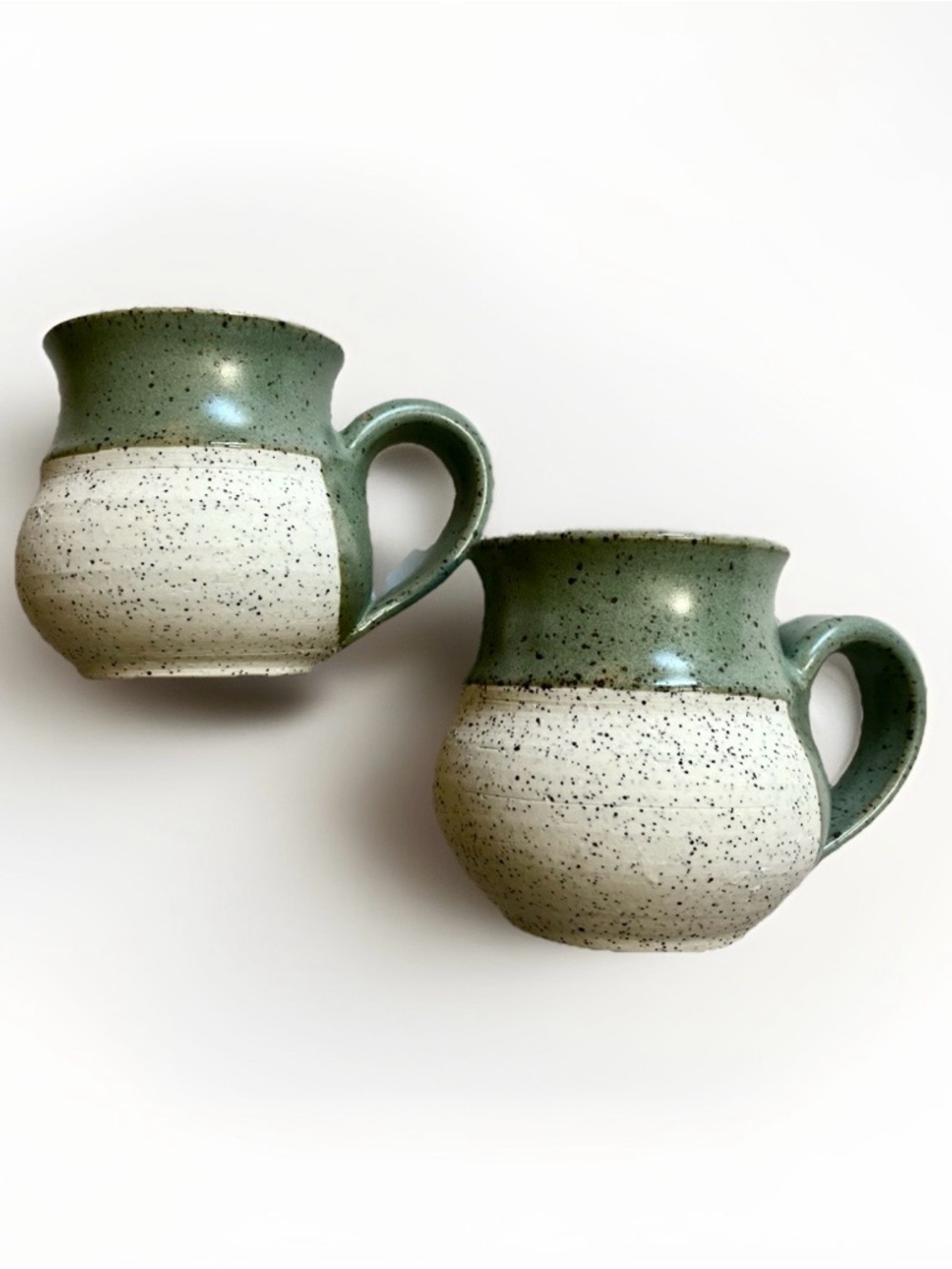 Handmade Two-Tone Speckled Stoneware Mugs - Sage Green & Cream (Set of 2)